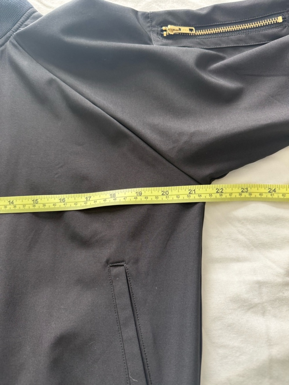 Black Bomber Jacket with Gold Zipper - Picture 7 of 9